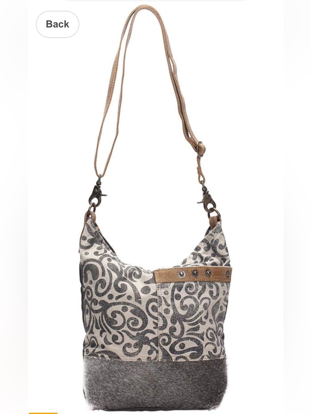 Myra Floral Cowhide Canvas Shoulder Bag